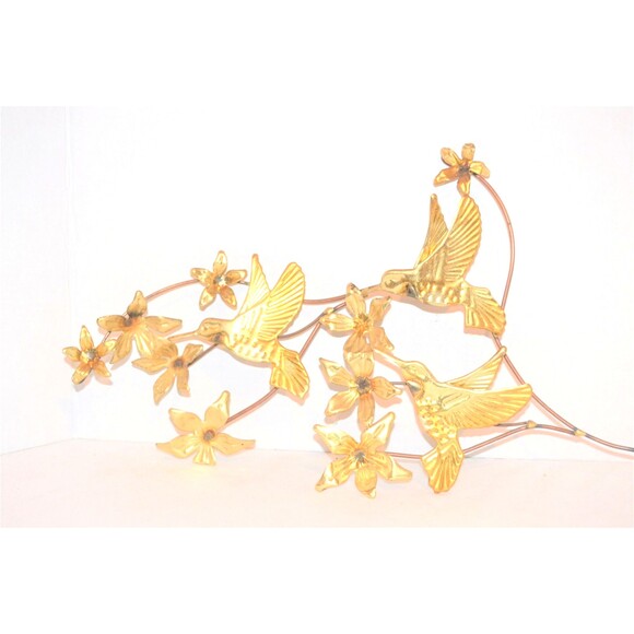 Vintage Hummingbirds Metal Sculpture with Flowers - Picture 1 of 5